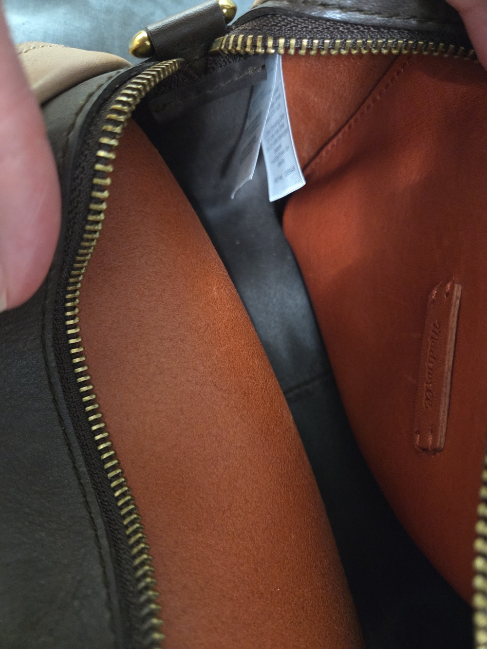 Madewell Sydney Colorblock Leather Crossbody Bag Brown Tan Top Zip No Strap - Picture 4 of 9